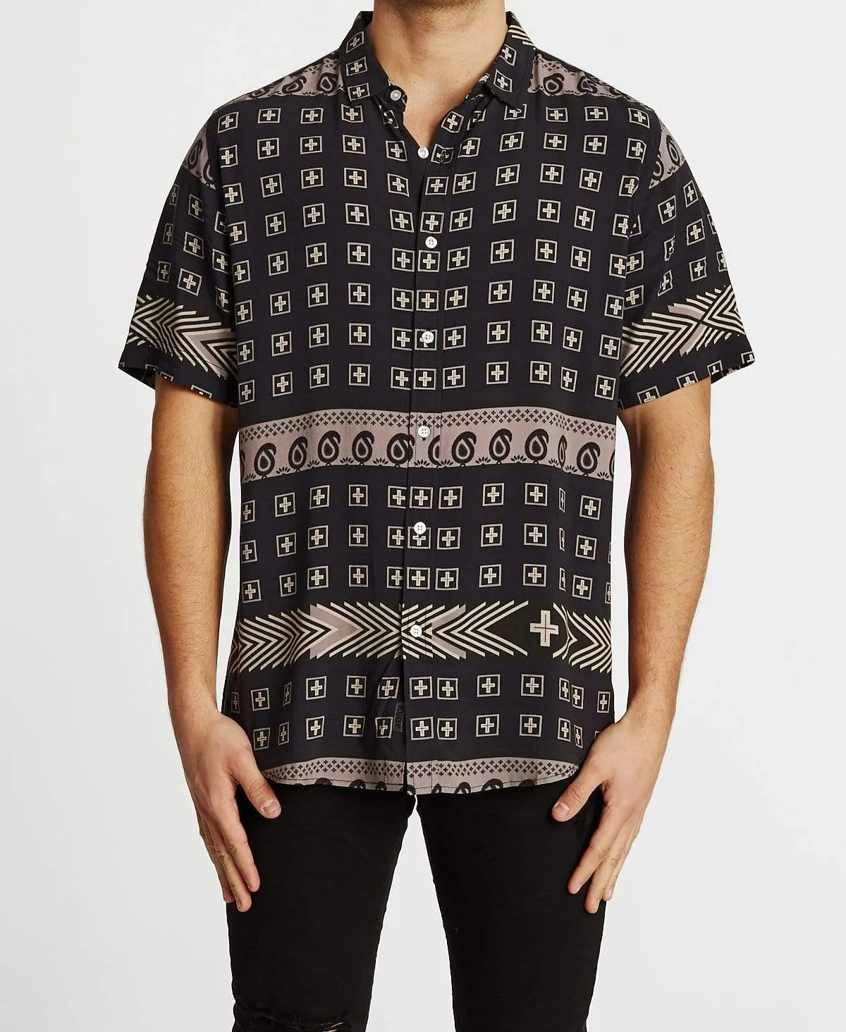 Southport Relaxed Short Sleeve Shirt Black Print sold by Neverland