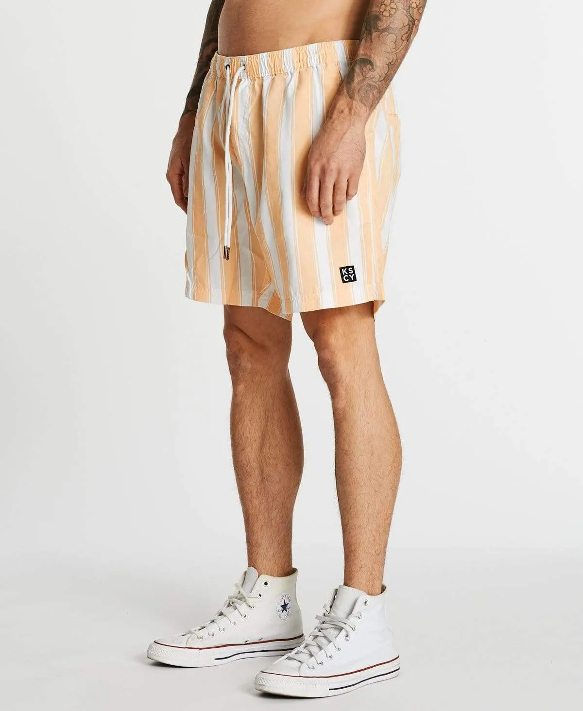 Utopia Beach Shorts White/Caramel Stripe sold by Neverland