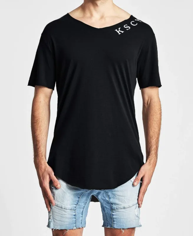 Zero Curved V-Neck T-Shirt Jet Black sold by Neverland