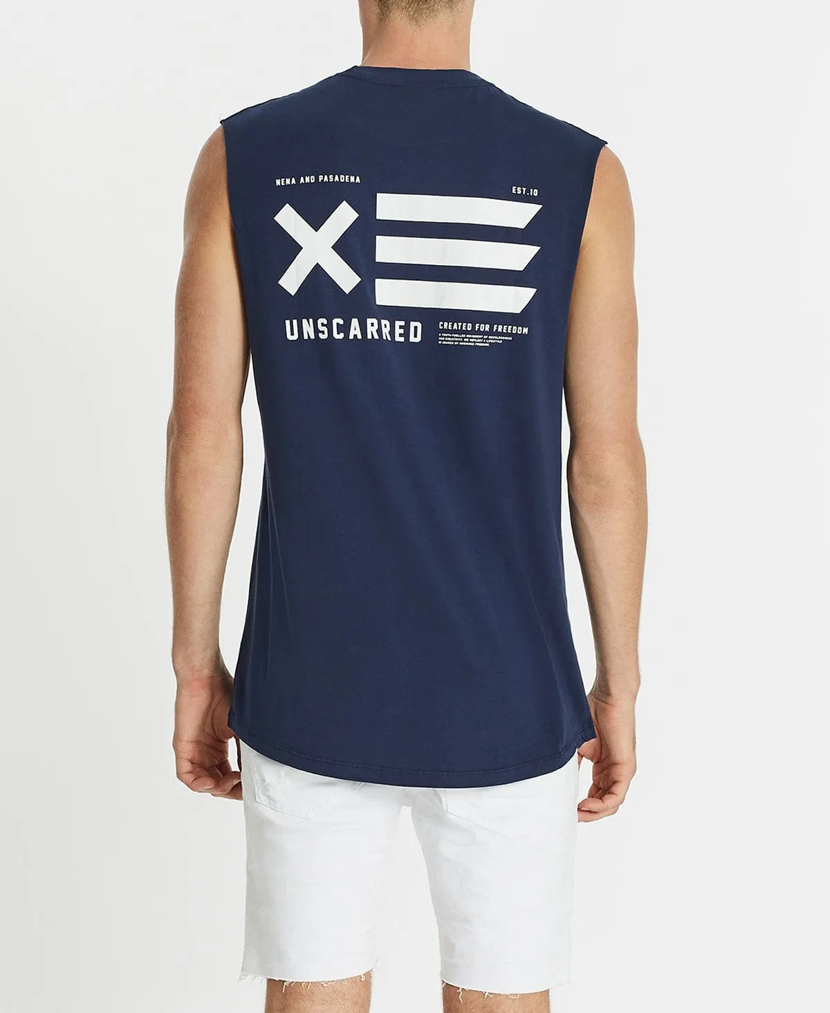Unscarred Scoop Back Muscle Tee Pigment Navy sold by Neverland