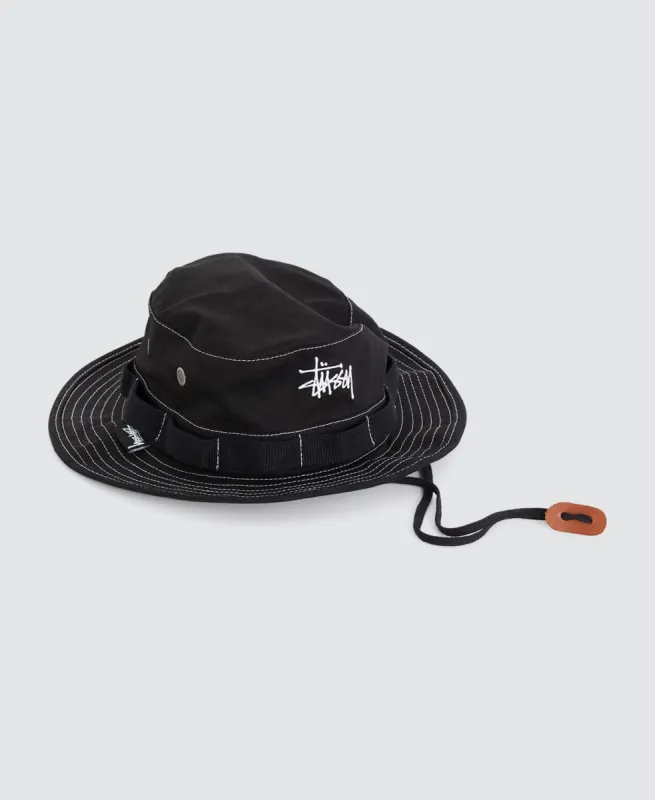 Contrast Topstitch Boonie Hat Black made by Stussy