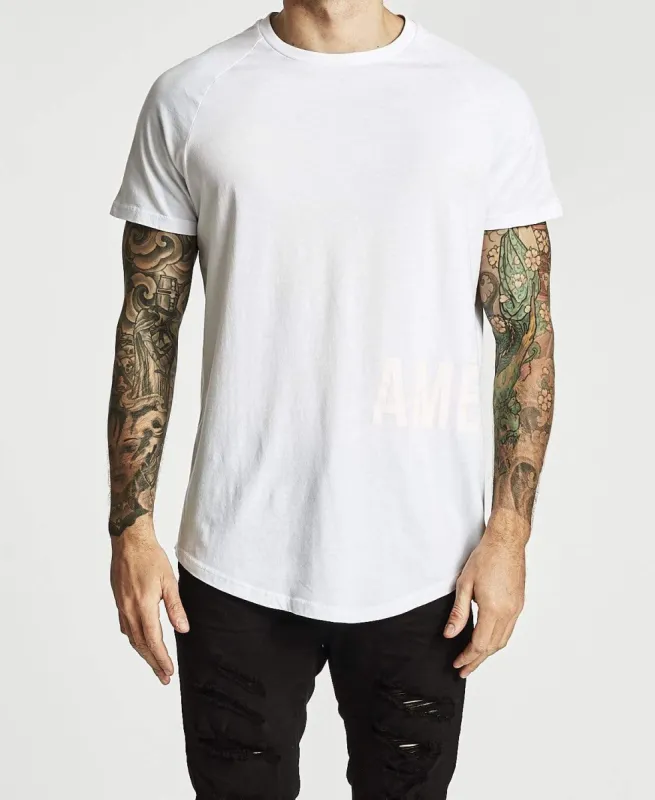 Minuit Raglan Sleeve Curved Hem T-Shirt White sold by Neverland