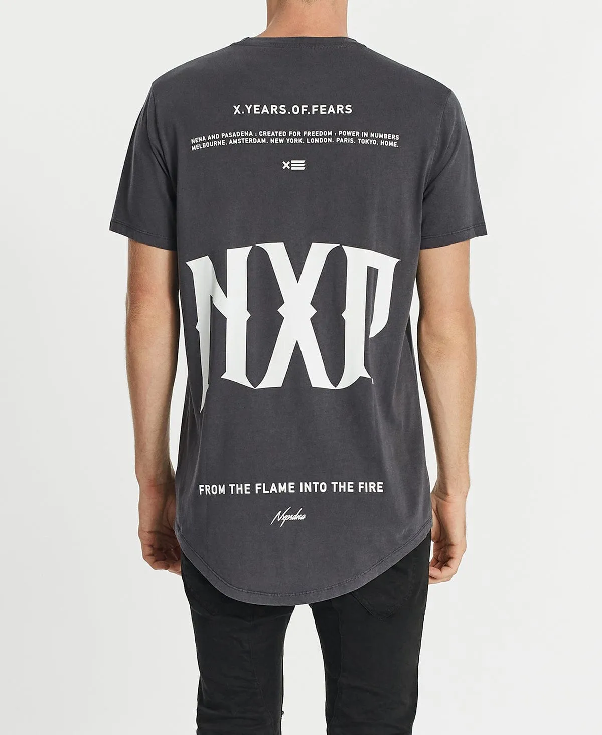 Flames Cape Back T-Shirt Pigment Asphalt sold by Neverland