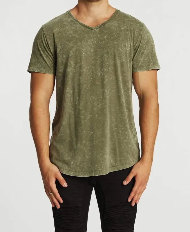 Episodes Dual Curved V-Neck T-Shirt Acid Khaki sold by Neverland