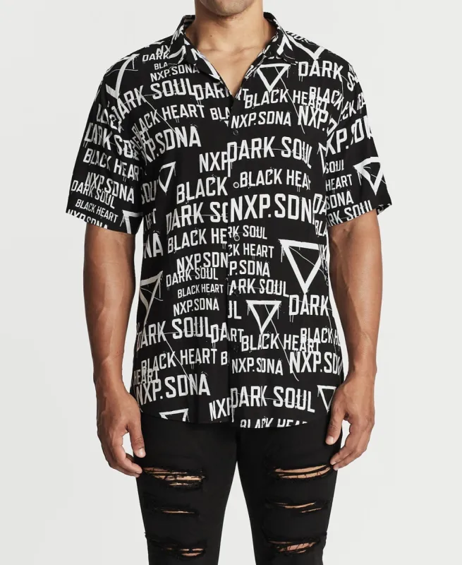 Black Heart Relaxed Short Sleeve Shirt Black Print sold by Neverland
