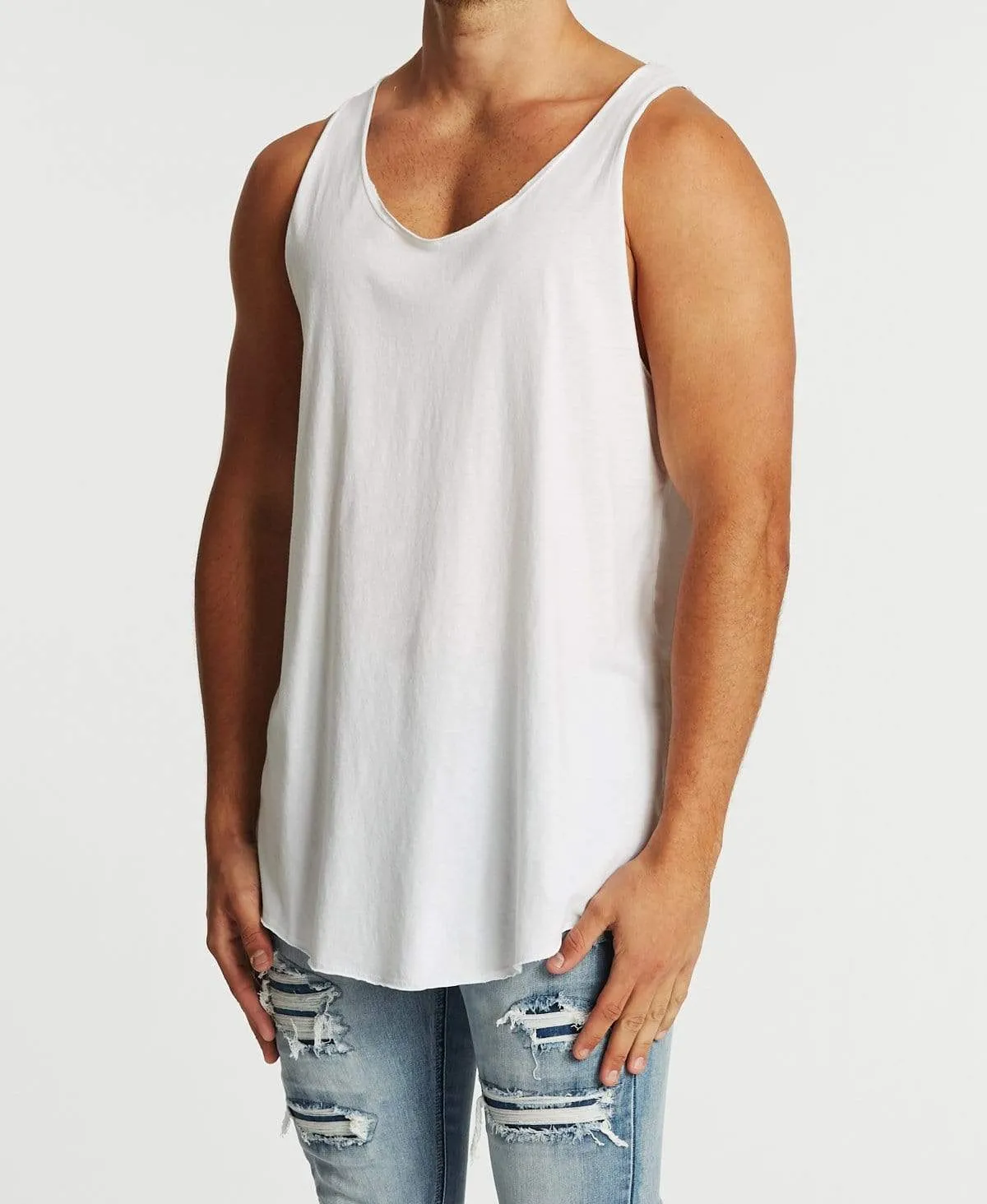 Raise Raw Curved Hem Tank White sold by Neverland product image thumbnail 3