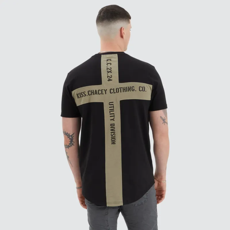 Amery Dual Curved Tee Black/Khaki sold by Neverland