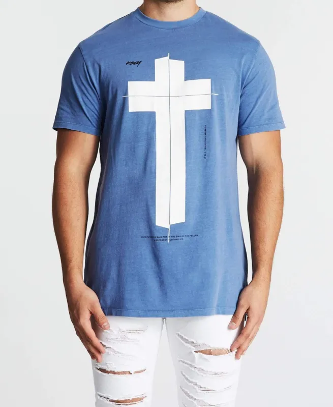 Dazed Step Hem T-Shirt Pigment Colony Blue sold by Neverland