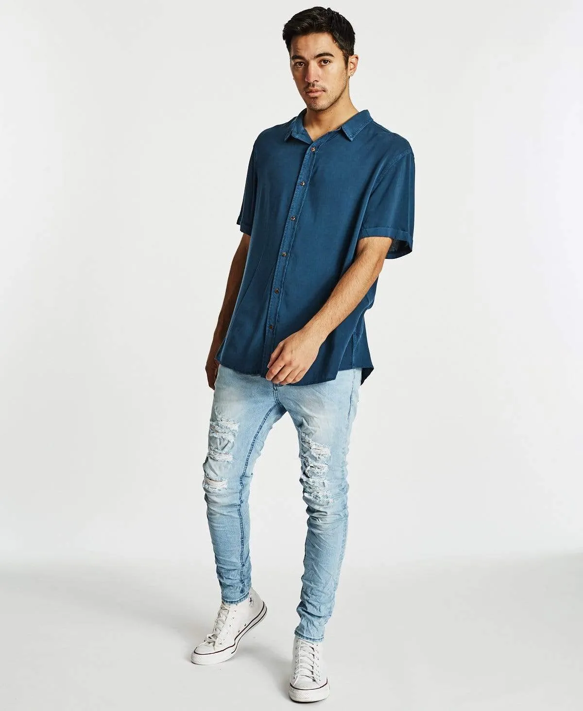 Faded Out Standard Short Sleeve Shirt Pigment Petrol Blue sold by Neverland product image thumbnail 4