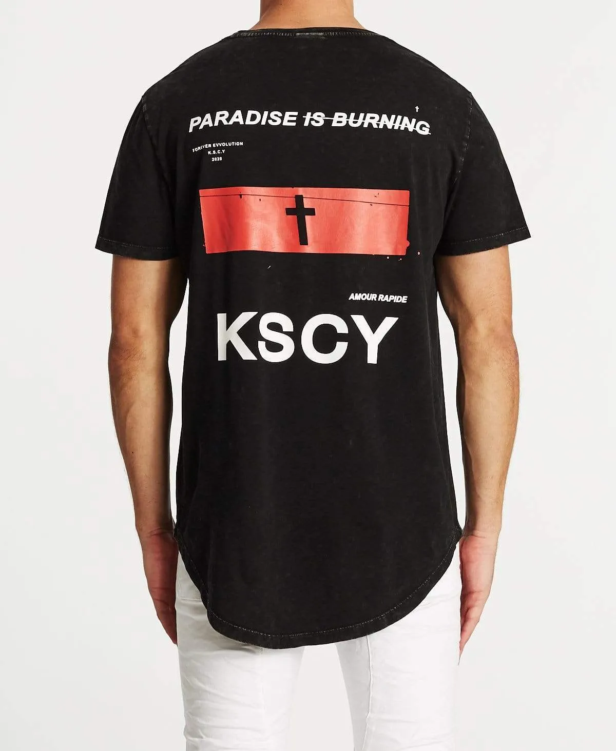 Paradise Is Burning Dual Curved T-Shirt Acid Black sold by Neverland