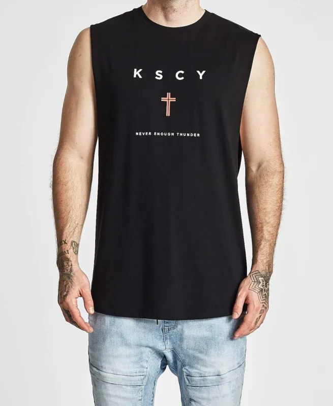 Huntington Curved Hem Muscle Tee Jet Black sold by Neverland