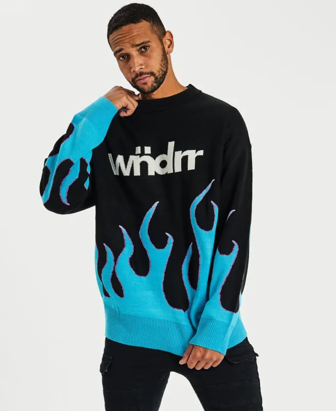 Flame Crew Knit Jumper Black/Blue sold by Neverland