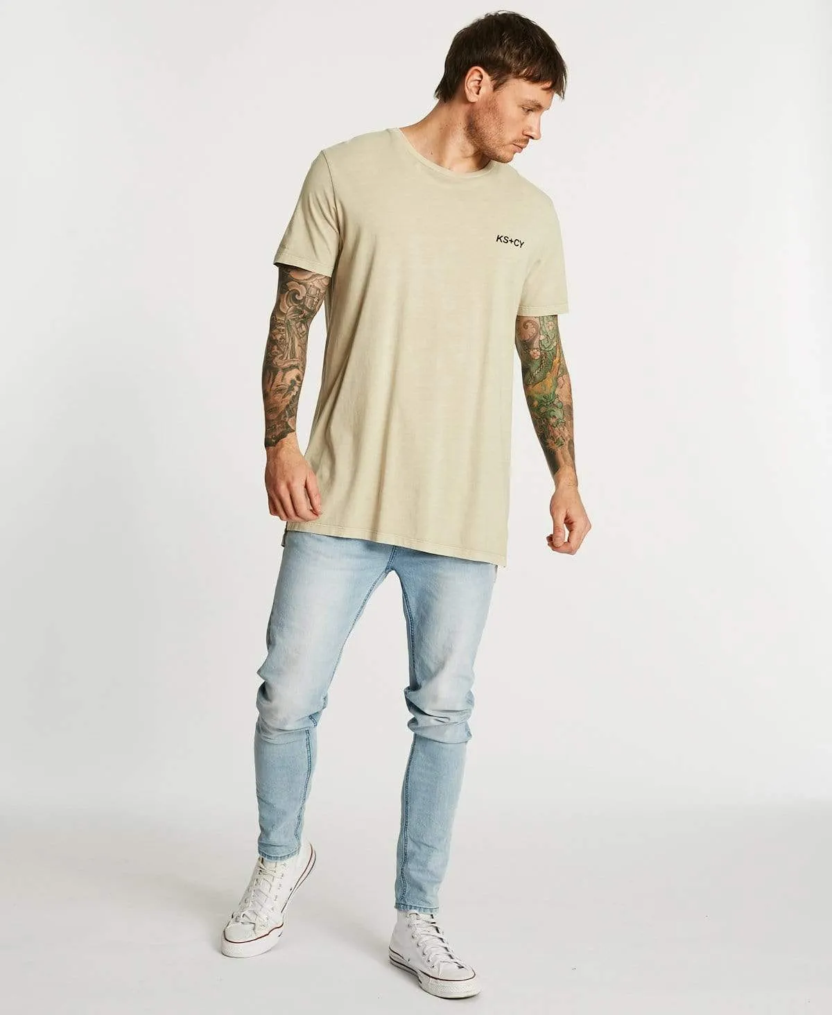 Perspective Step Hem T-Shirt Pigment Sand sold by Neverland product image thumbnail 5