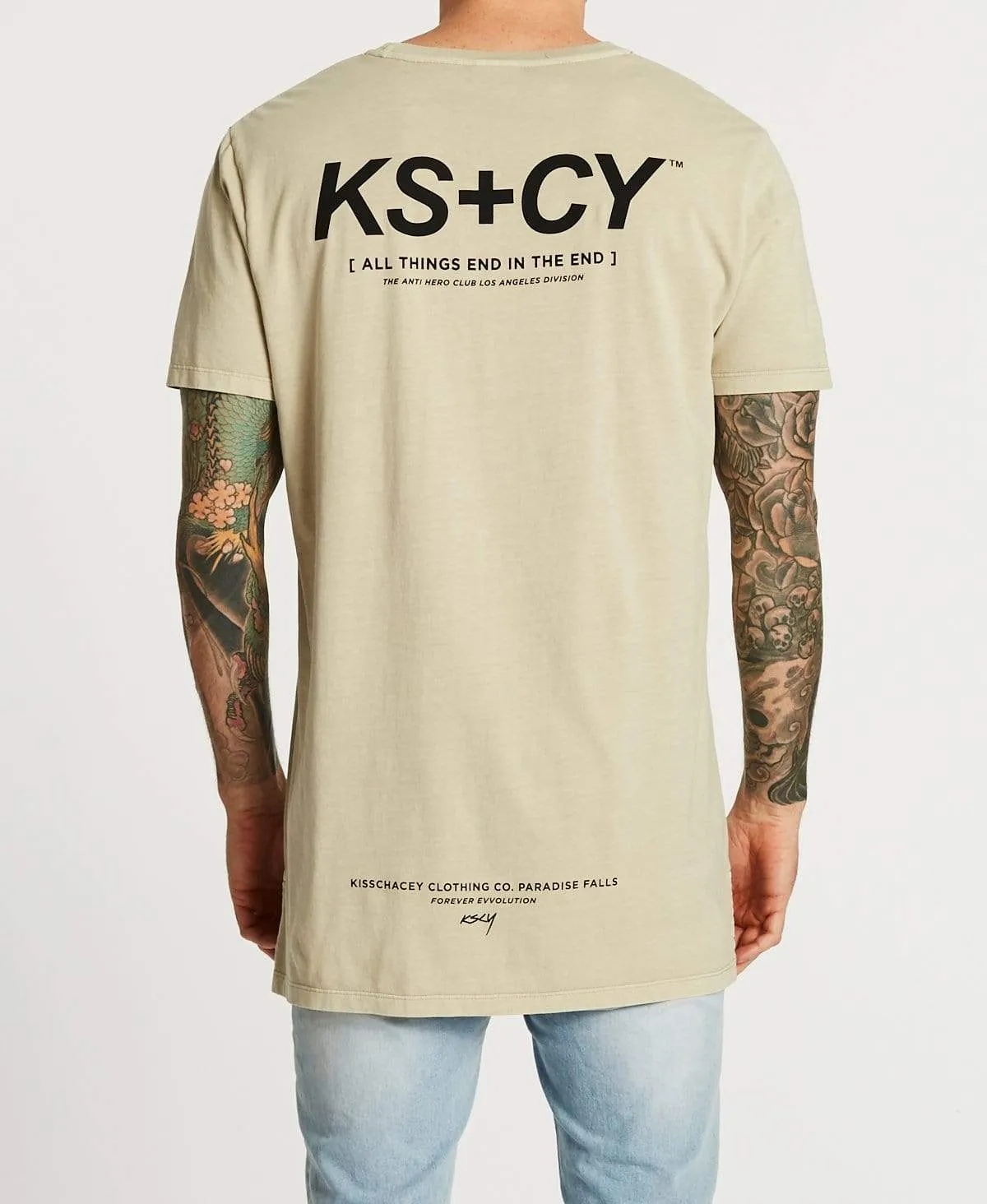 Perspective Step Hem T-Shirt Pigment Sand sold by Neverland