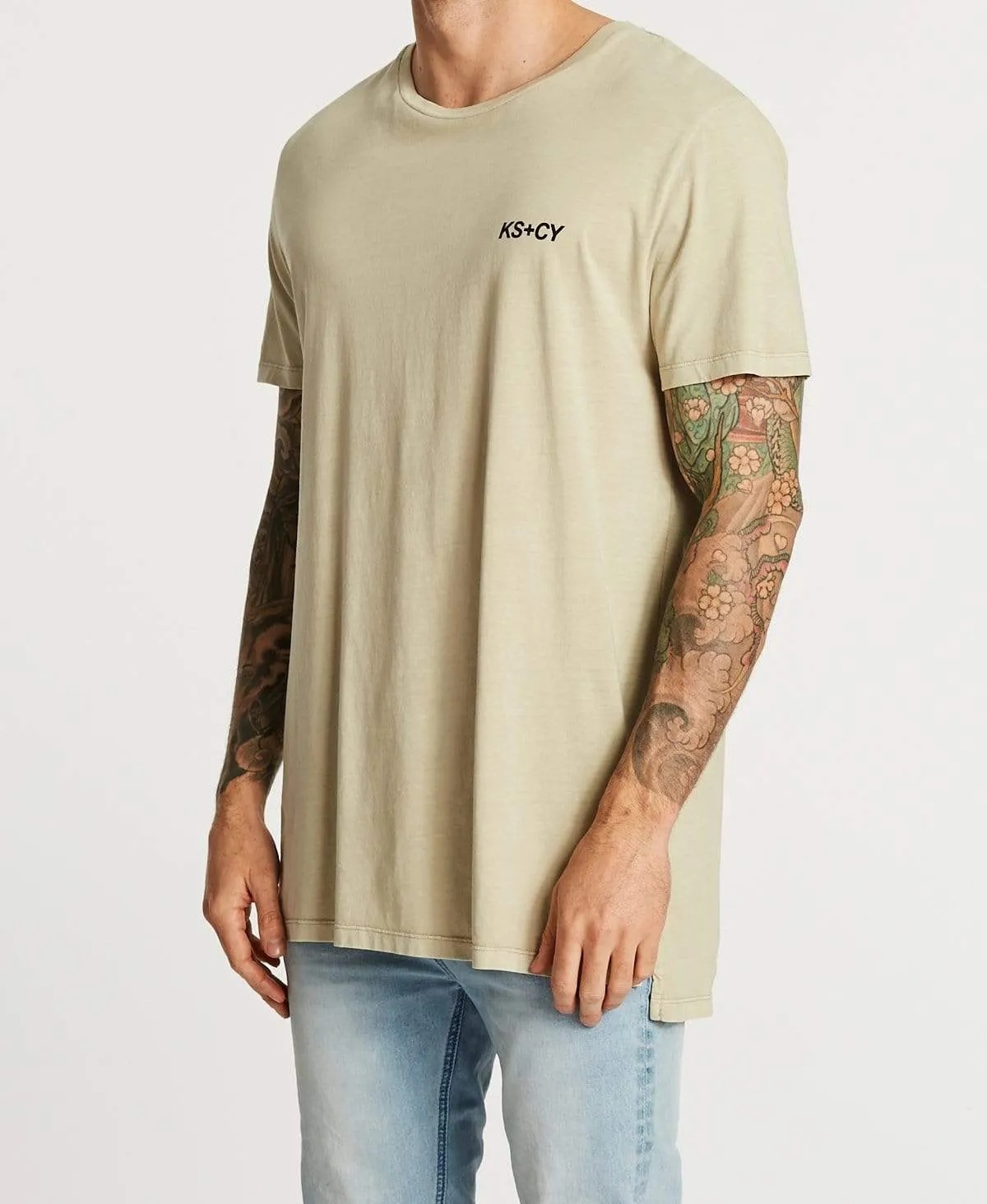 Perspective Step Hem T-Shirt Pigment Sand sold by Neverland product image thumbnail 3