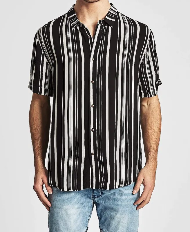 Off Key Short Sleeve Casual Shirt Black/White Stripe sold by Neverland