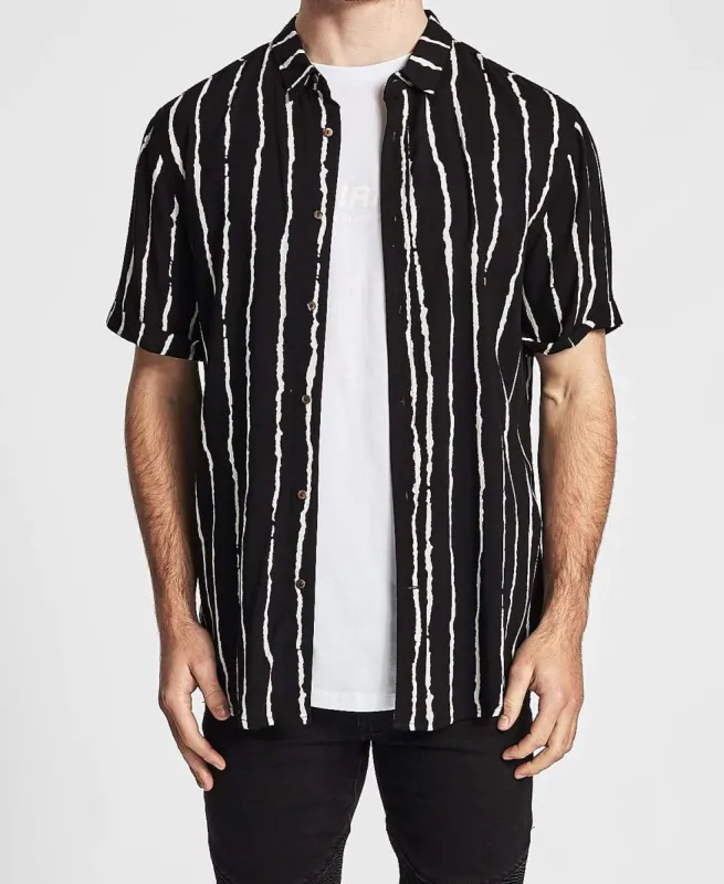 Extinction Short Sleeve Casual Shirt Black/White Stripe sold by Neverland