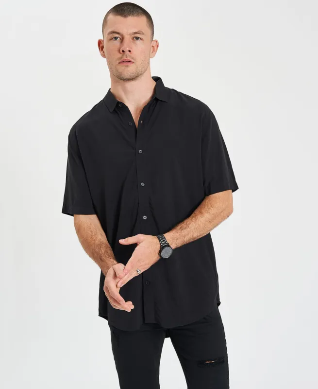 Oxford Relaxed Short Sleeve Shirt Jet Black sold by Neverland