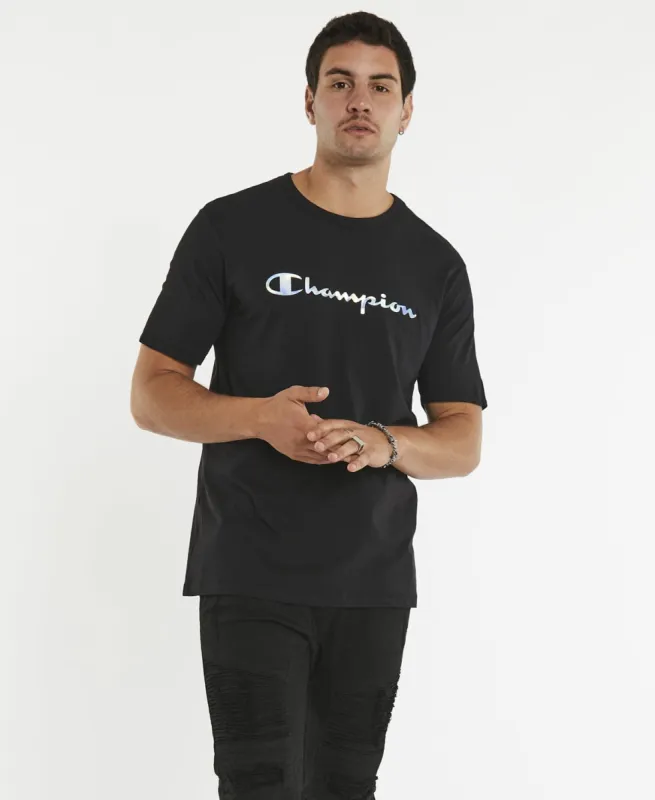 Champion Foil Script T-Shirt Black sold by Neverland