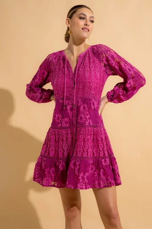 Eleanor Lace Dress - Magenta sold by Nine Lives Bazaar