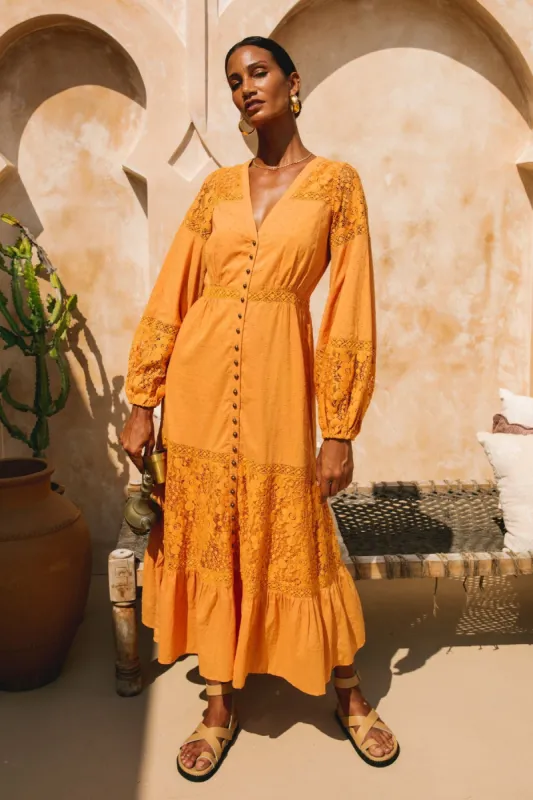 Blossom Midi Dress - Apricot sold by Nine Lives Bazaar