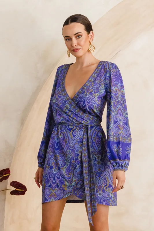 Zippy Wrap Mini Dress - Juniper sold by Nine Lives Bazaar