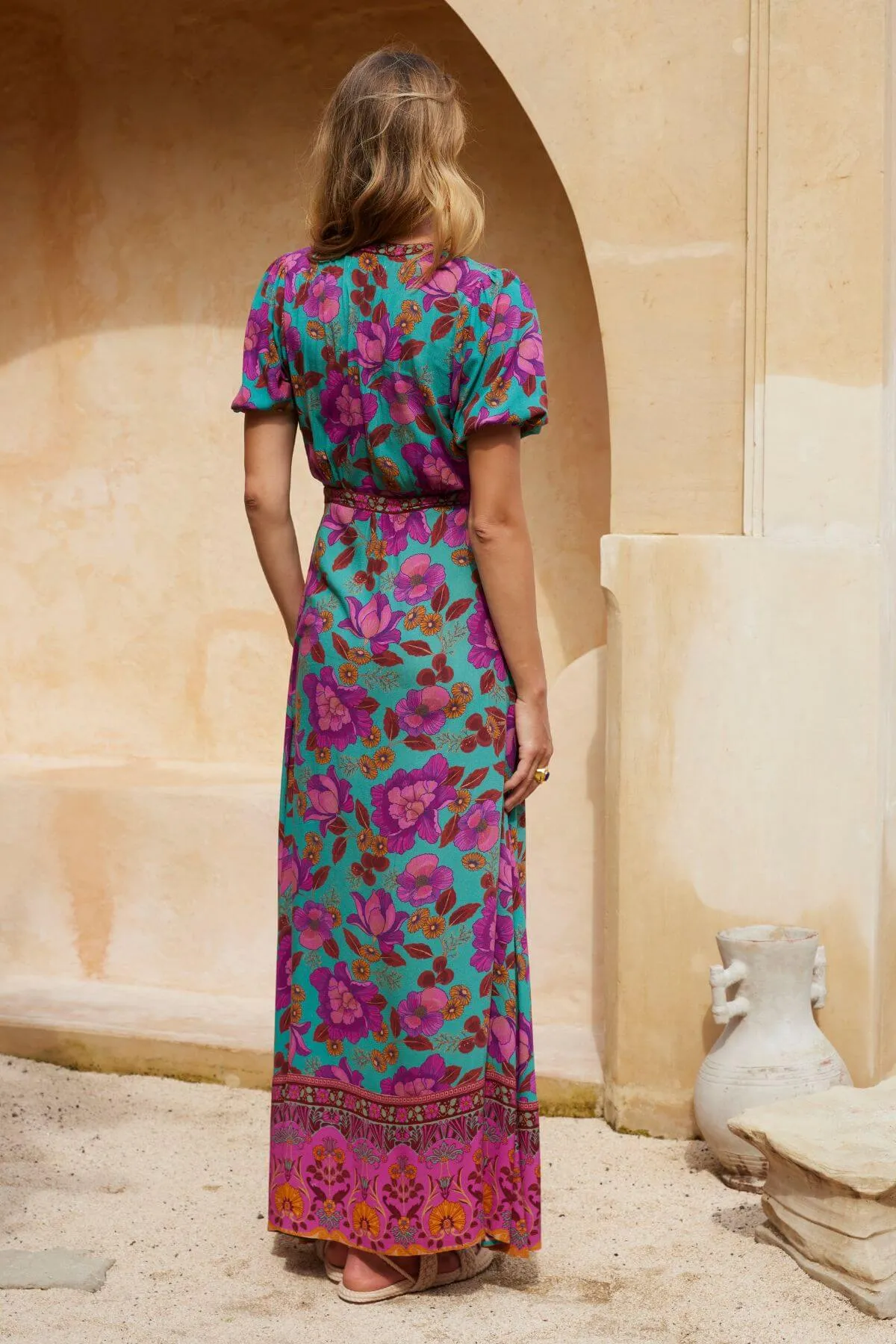 Dawn Wrap Maxi Dress - Teal Bouquet sold by Nine Lives Bazaar product image thumbnail 4