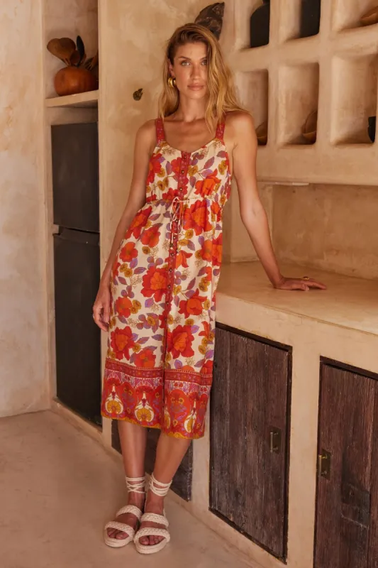 Alma Strappy Midi Dress - Crimson Rose sold by Nine Lives Bazaar