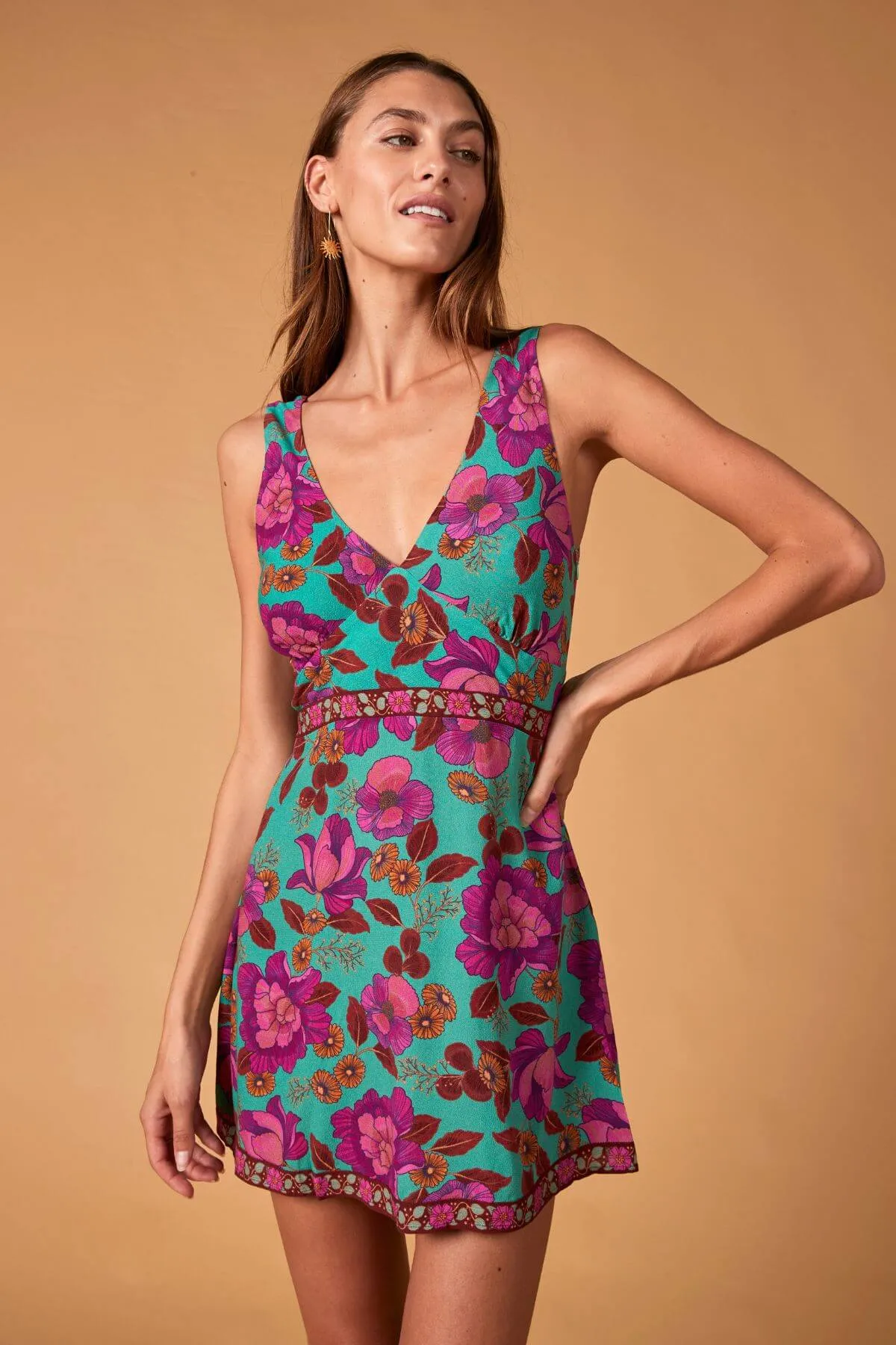 Marley Mini Dress - Teal Bouquet sold by Nine Lives Bazaar