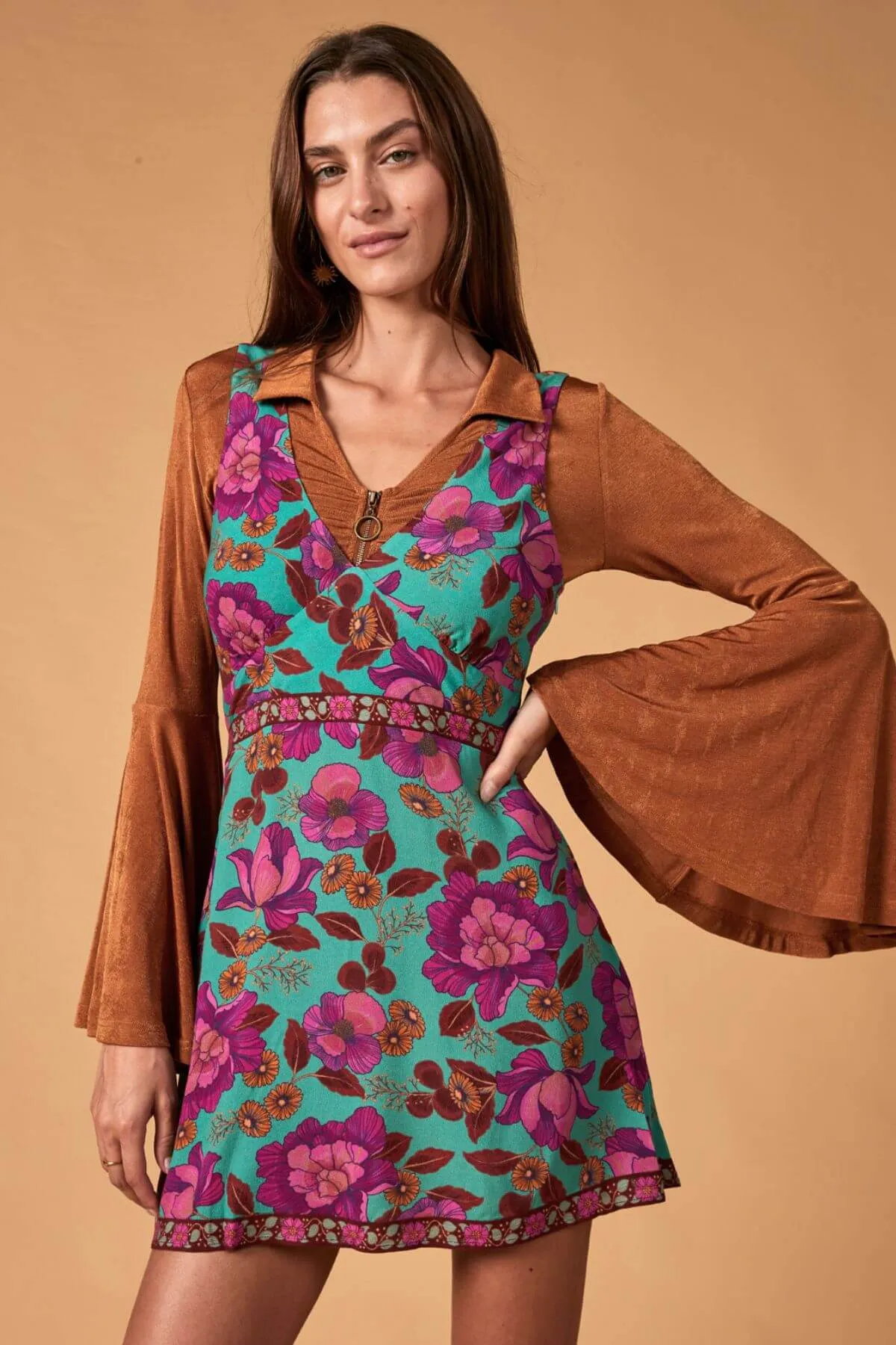 Marley Mini Dress - Teal Bouquet sold by Nine Lives Bazaar product image thumbnail 3