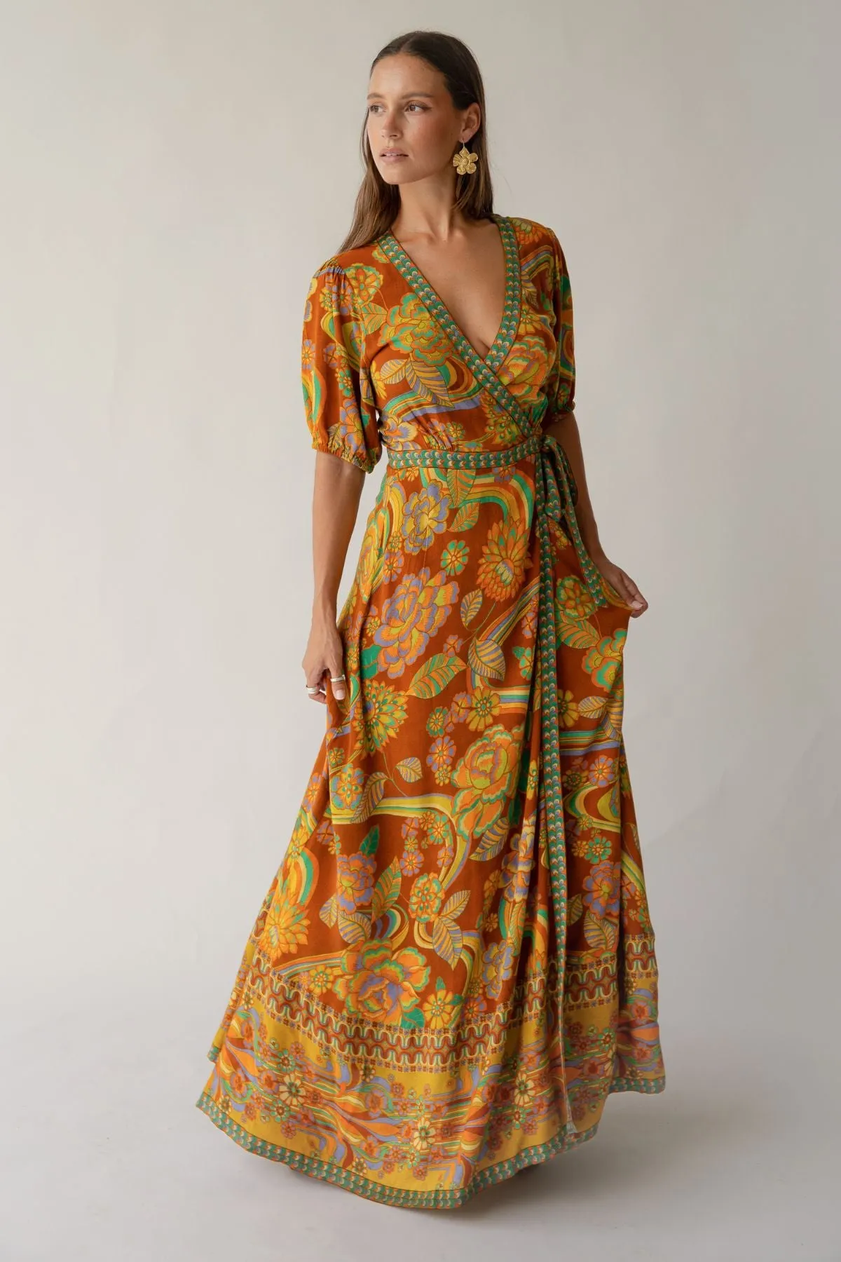 Dawn Wrap Dress - Harvest sold by Nine Lives Bazaar