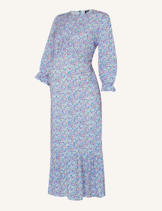 Maternity Ditsy Blue Selena Midi Dress made by Nobody's Child