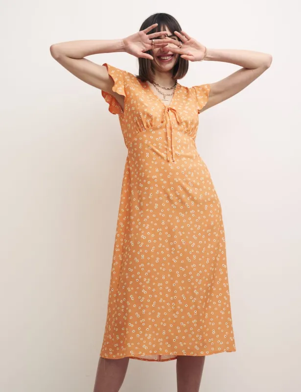 Orange Ditsy Floral Lily Midi Tea Dress sold by Nobody's Child