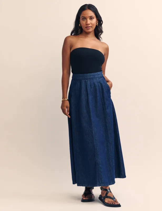 Dark Wash Denim Maxi Skirt sold by Nobody's Child