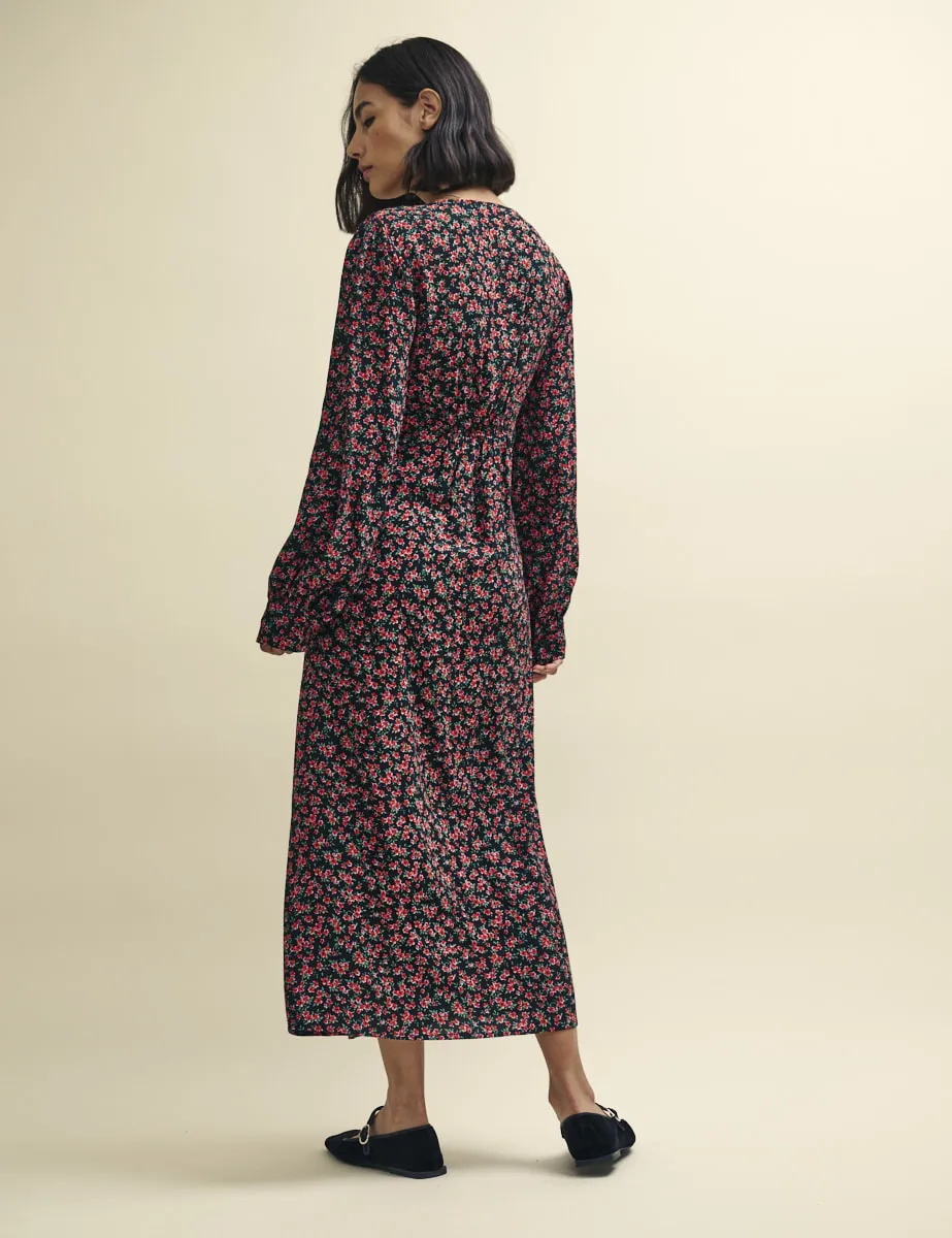 Black and Red Poppy Print Tasha Midi Dress sold by Nobody's Child product image thumbnail 2