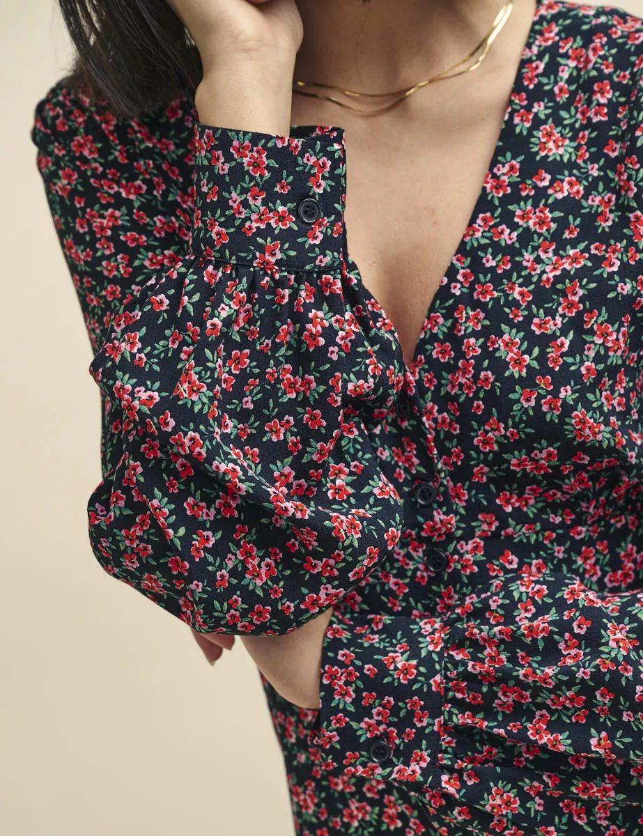 Black and Red Poppy Print Tasha Midi Dress sold by Nobody's Child product image thumbnail 4