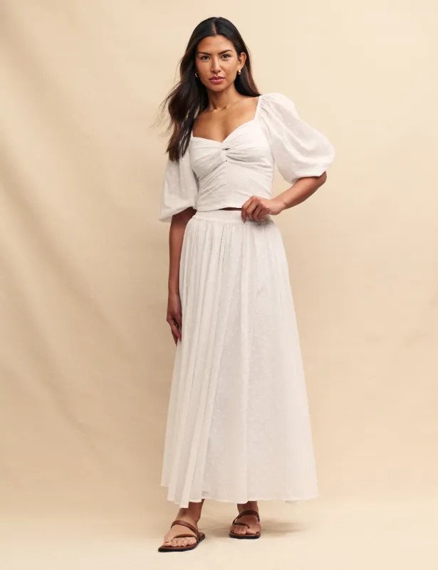 White Embroidered Maxi Skirt sold by Nobody's Child
