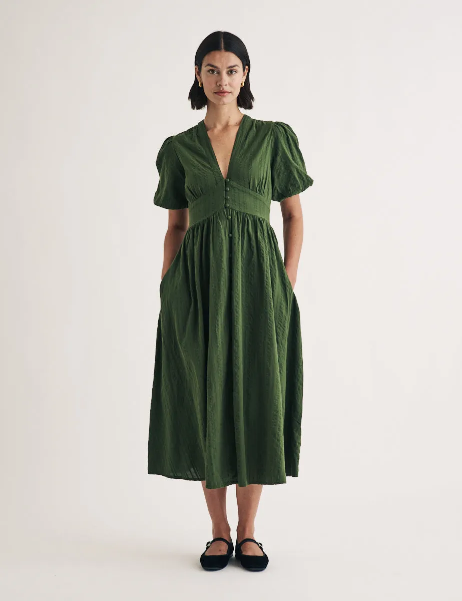 Dark Green Short Sleeve Starlight Midi Dress sold by Nobody's Child