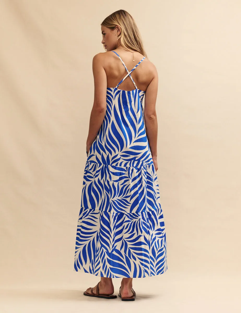 Blue Leaf Print Etain Midi Dress sold by Nobody's Child product image thumbnail 4