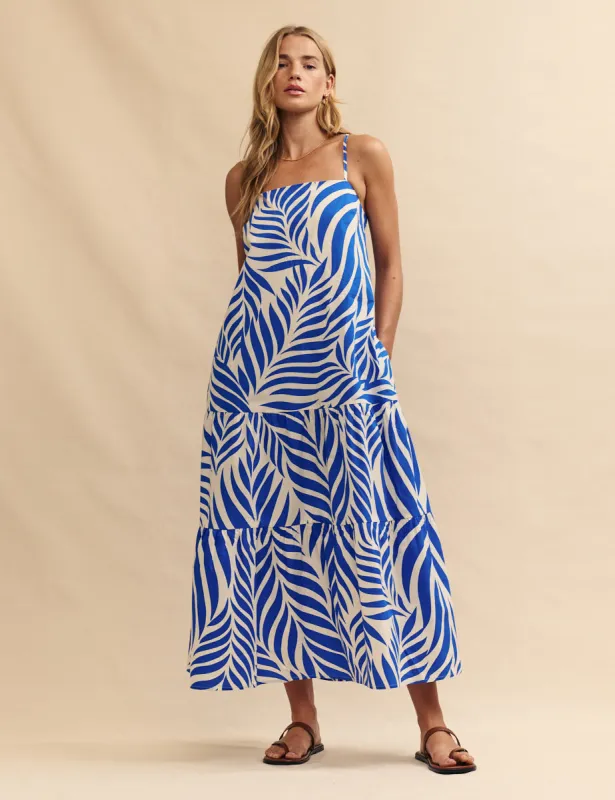 Blue Leaf Print Etain Midi Dress sold by Nobody's Child