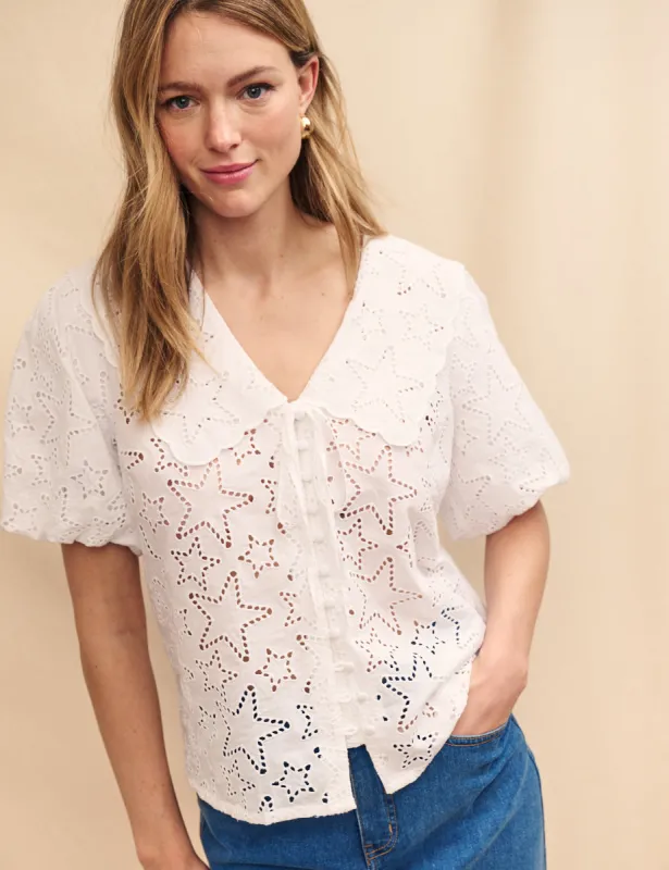 White Star Broderie Birdie Blouse sold by Nobody's Child