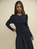 Black Shirred Dropped Waist Gracie Midi Dress sold by Nobody's Child