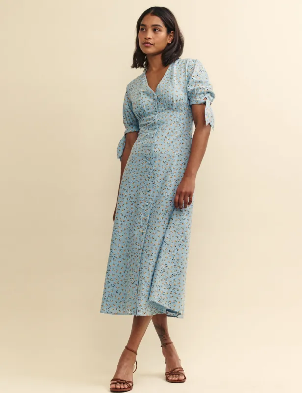 Blue Ditsy Floral Alexis Midi Dress sold by Nobody's Child