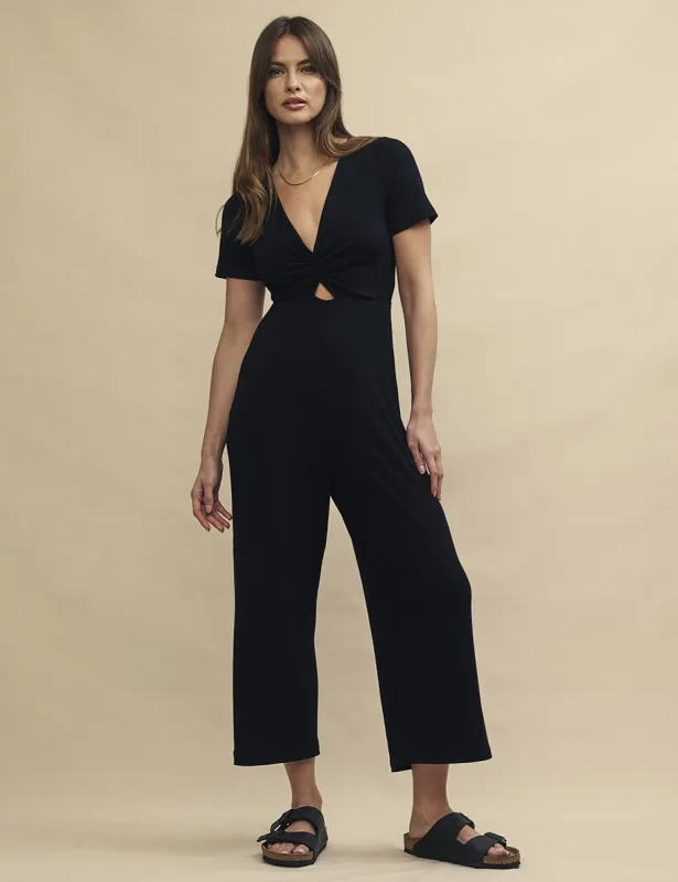 Black Jersey Twist Front Wren Jumpsuit sold by Nobody's Child