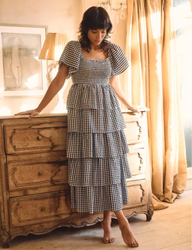 Black Gingham Ruffle Tiered Rosalia Maxi Dress sold by Nobody's Child