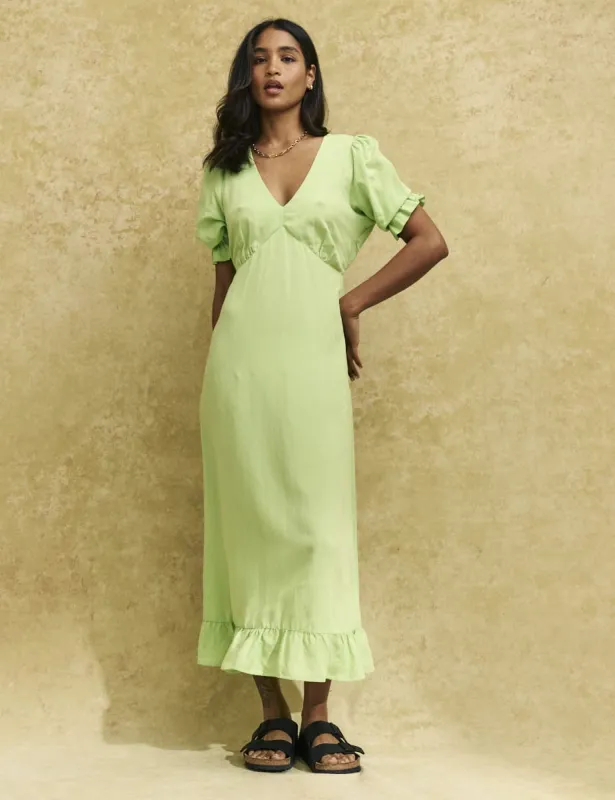 Green Linen-blend Delilah Midi Dress sold by Nobody's Child