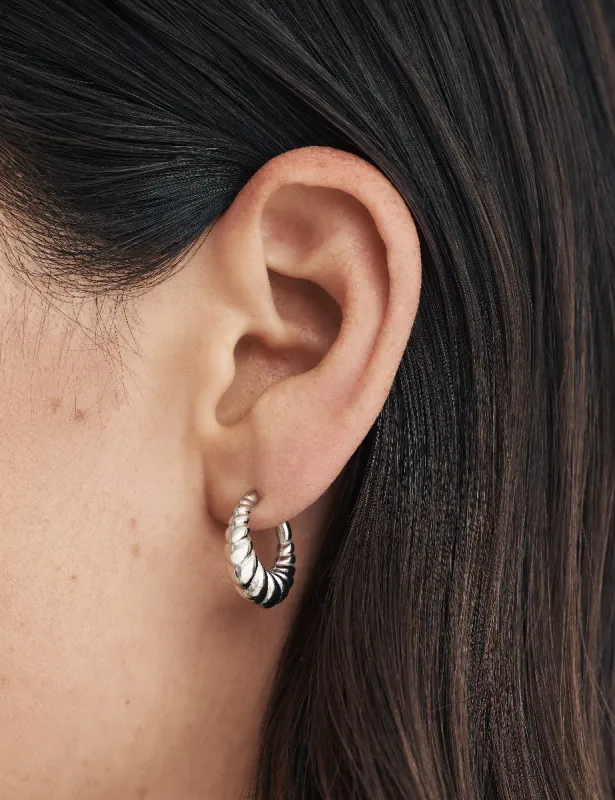 Silver Croissant Huggie Hoop Earrings sold by Nobody's Child