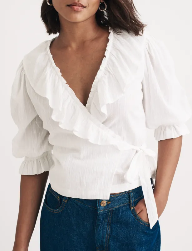 White Frill Wrap Top sold by Nobody's Child