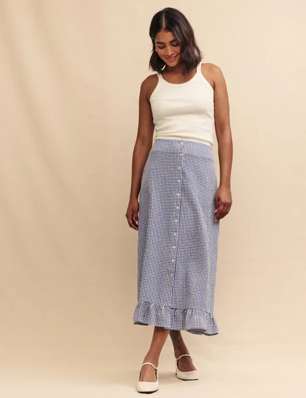 Blue Gingham Annalise Midi Skirt sold by Nobody's Child