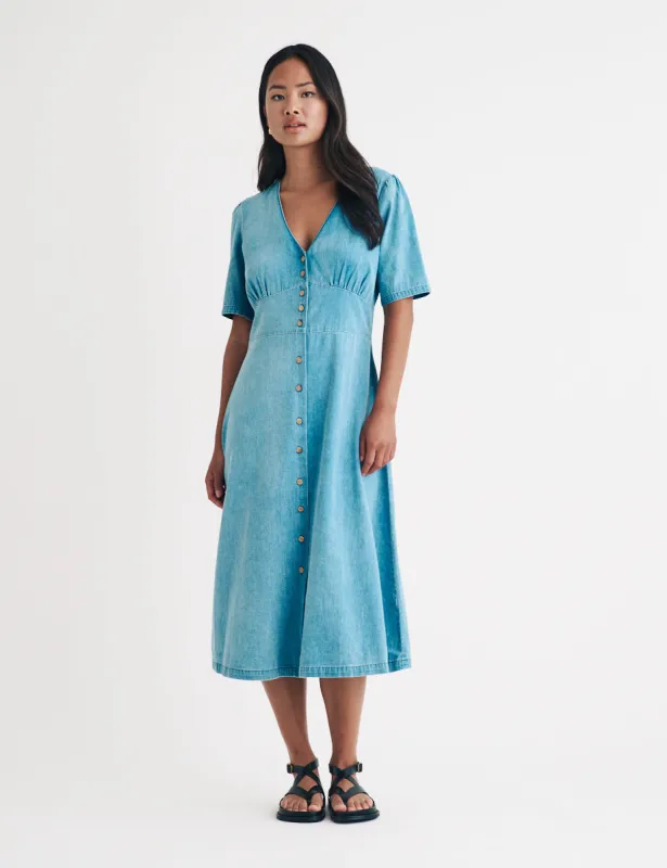 Light Wash Denim Alexa Midi Dress sold by Nobody's Child